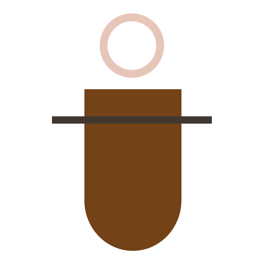 Graphic with dark brown, light pink, and black shapes